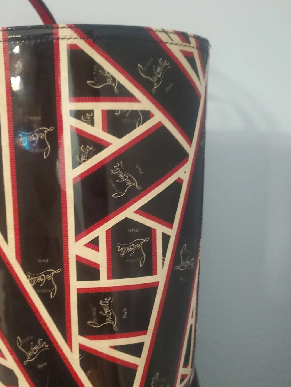 Christian Louboutin Black, Red & Cream Geometric Patent Tote